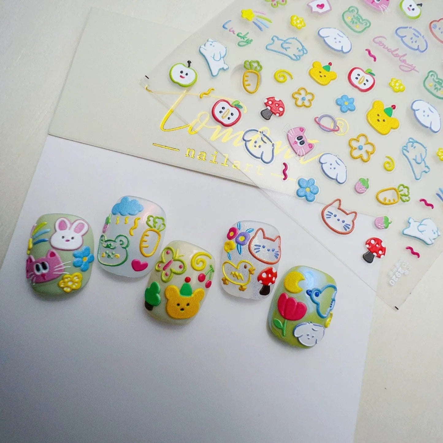 Cartoon Kitten Animals Nail Art Stickers Puppy Cat Adhesive Embossed Sticker Decals to2920