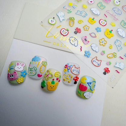 Cartoon Kitten Animals Nail Art Stickers Puppy Cat Adhesive Embossed Sticker Decals to2920