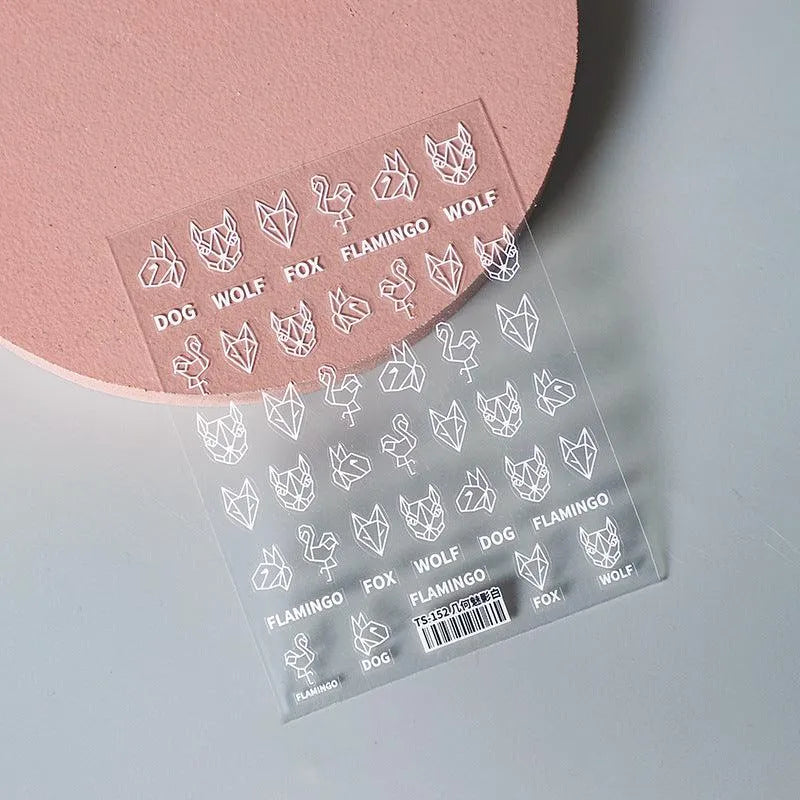 Cartoon Lines Nail Art Stickers Adhesive Folding Animals Fox Sticker Decals TS154