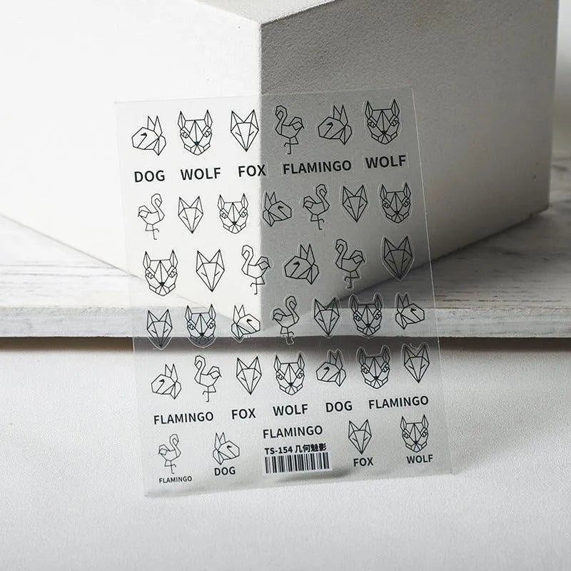 Cartoon Lines Nail Art Stickers Adhesive Folding Animals Fox Sticker Decals TS154