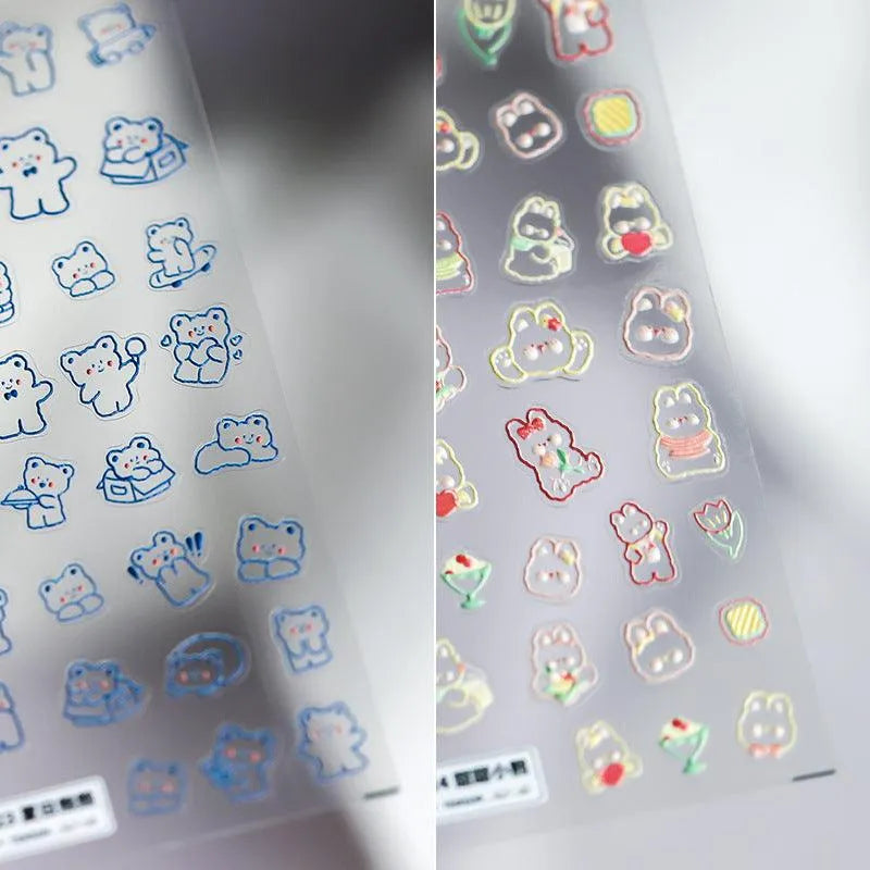 Cartoon Nail Art Stickers Adhesive Slider Cute Bear Embossed Sticker Decals TS723