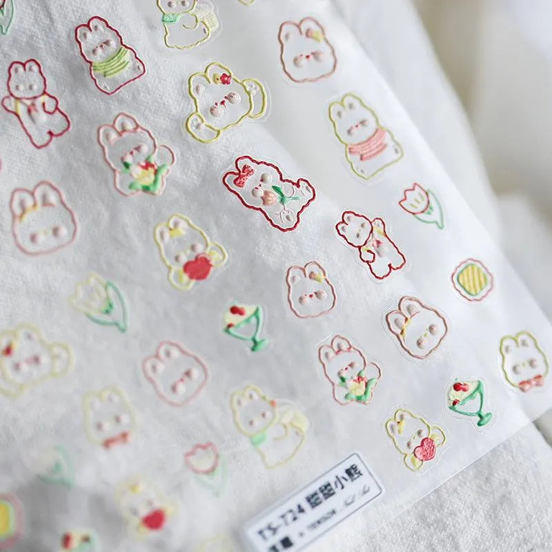 Cartoon Nail Art Stickers Adhesive Slider Cute Bear Embossed Sticker Decals TS723