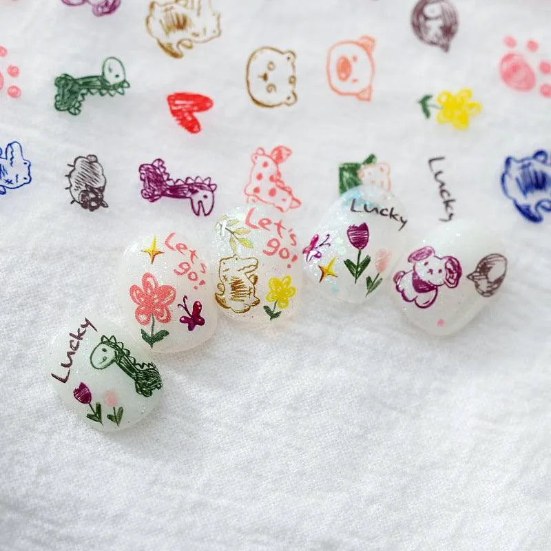 Cartoon Nail Art Stickers Adhesive Slider Graffiti Animal Sticker Decals TS856