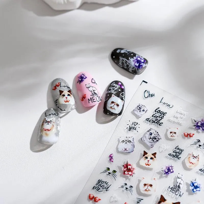 Cartoon Nail Art Stickers Adhesive Slider Lovely Cat Sticker Decals 