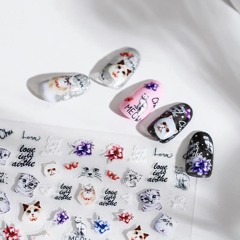 Cartoon Nail Art Stickers Adhesive Slider Lovely Cat Sticker Decals 