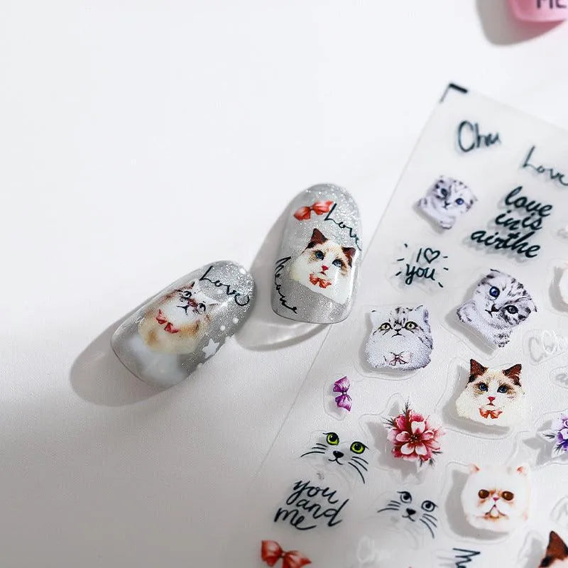 Cartoon Nail Art Stickers Adhesive Slider Lovely Cat Sticker Decals 