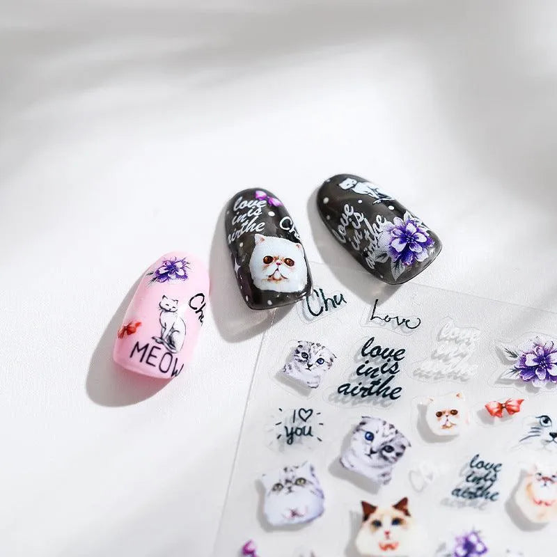 Cartoon Nail Art Stickers Adhesive Slider Lovely Cat Sticker Decals 