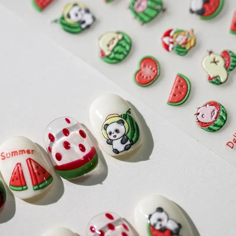 Cartoon Panda Nail Art Stickers Adhesive Slider Summer Watermelon Fruit Sticker Decals TS3020