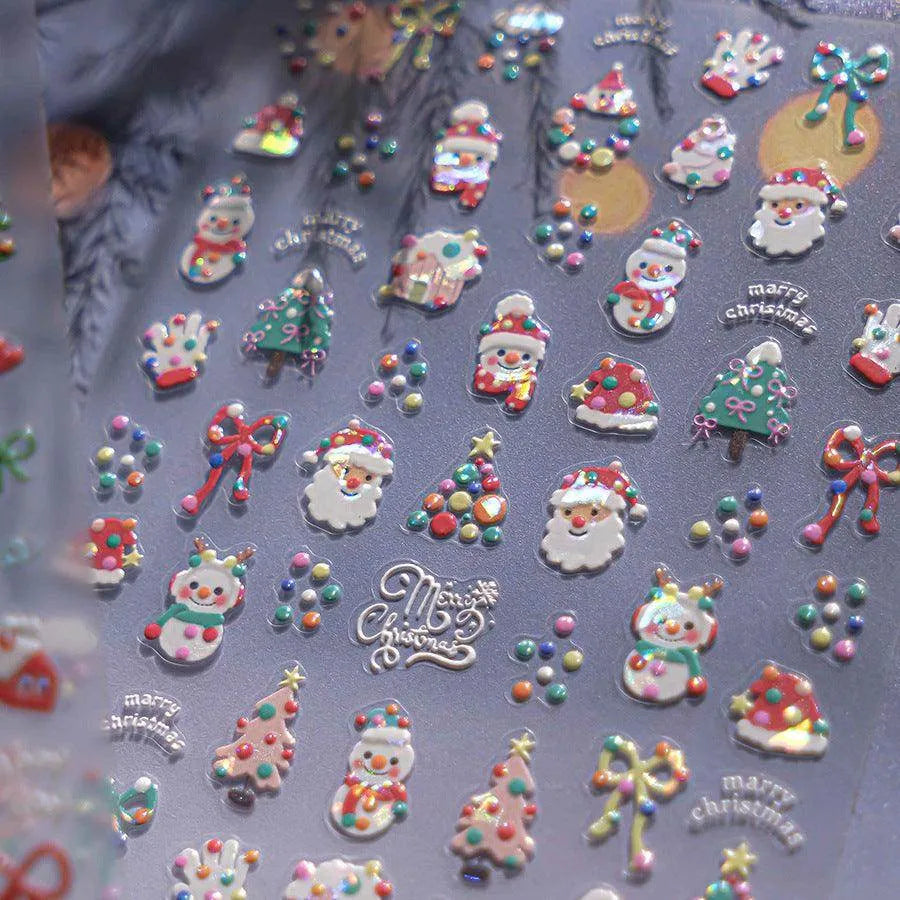 Cartoon Snowman Nail Art Stickers Adhesive Embossed Santa Clause Sticker Decals to4608