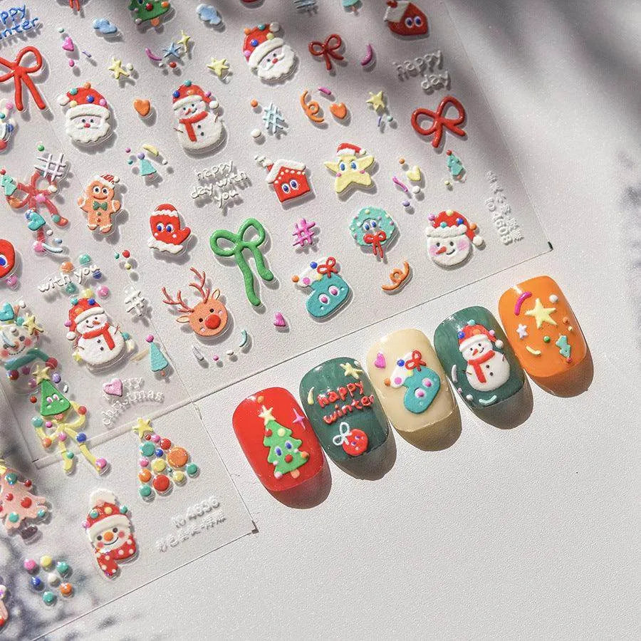 Cartoon Snowman Nail Art Stickers Adhesive Embossed Santa Clause Sticker Decals to4608