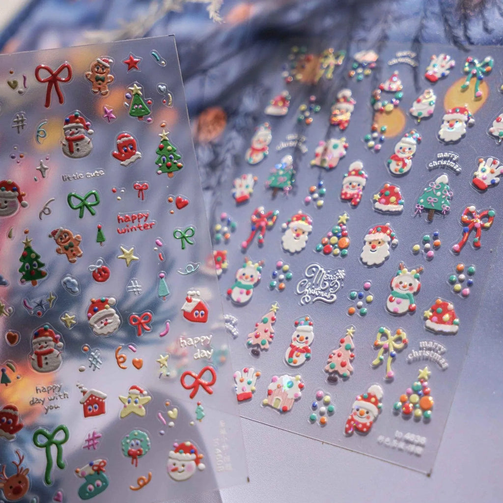 Cartoon Snowman Nail Art Stickers Adhesive Embossed Santa Clause Sticker Decals to4608
