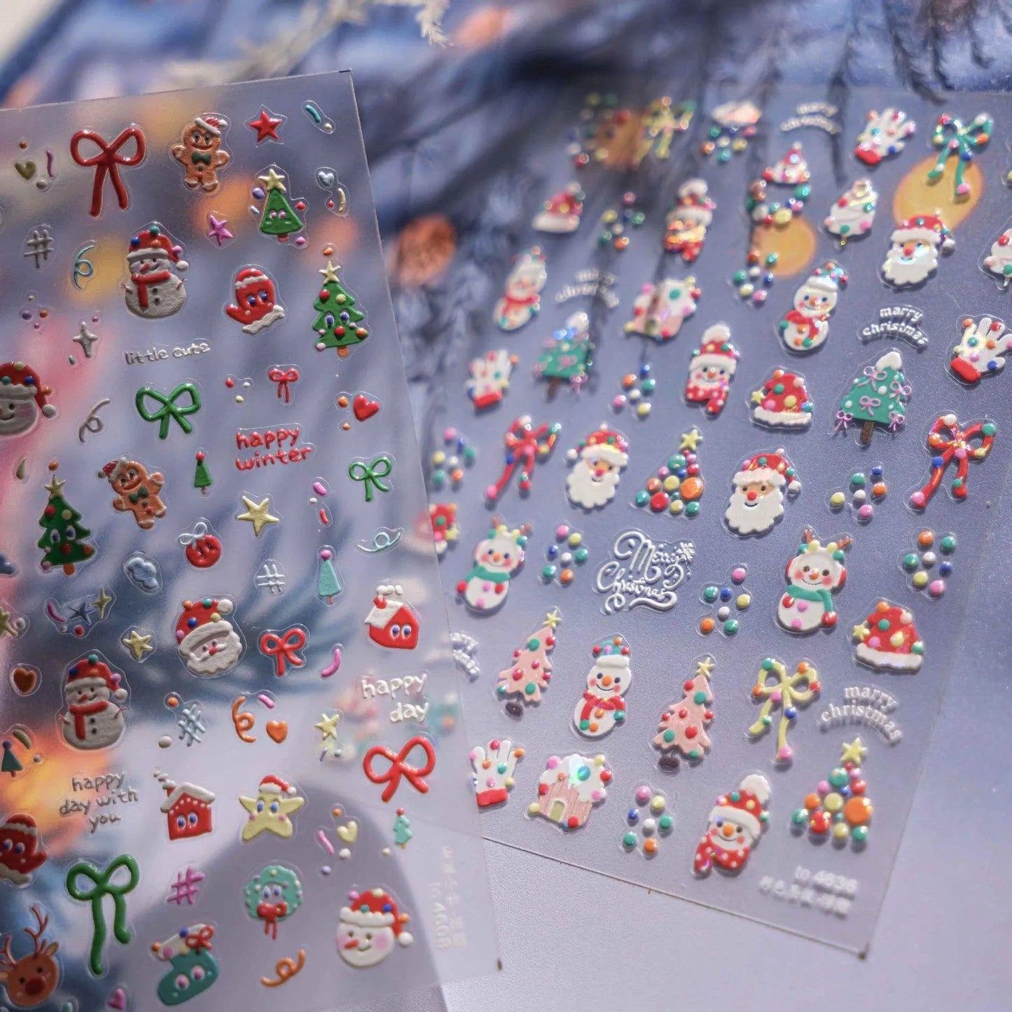 Cartoon Snowman Nail Art Stickers Adhesive Embossed Santa Clause Sticker Decals to4608
