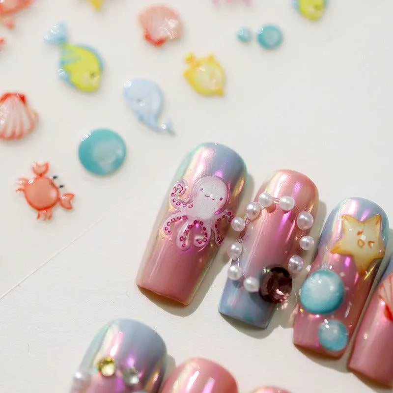 Cartoon Starfish Nail Art Stickers Adhesive Sliders Fish Crab Jellyfish Embossed Sticker Decals M118