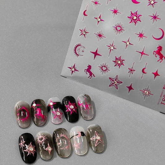 Celestial Body Nail Art Stickers Star Moon Sun With Rhinestones Adhesive Sticker Decals TL080