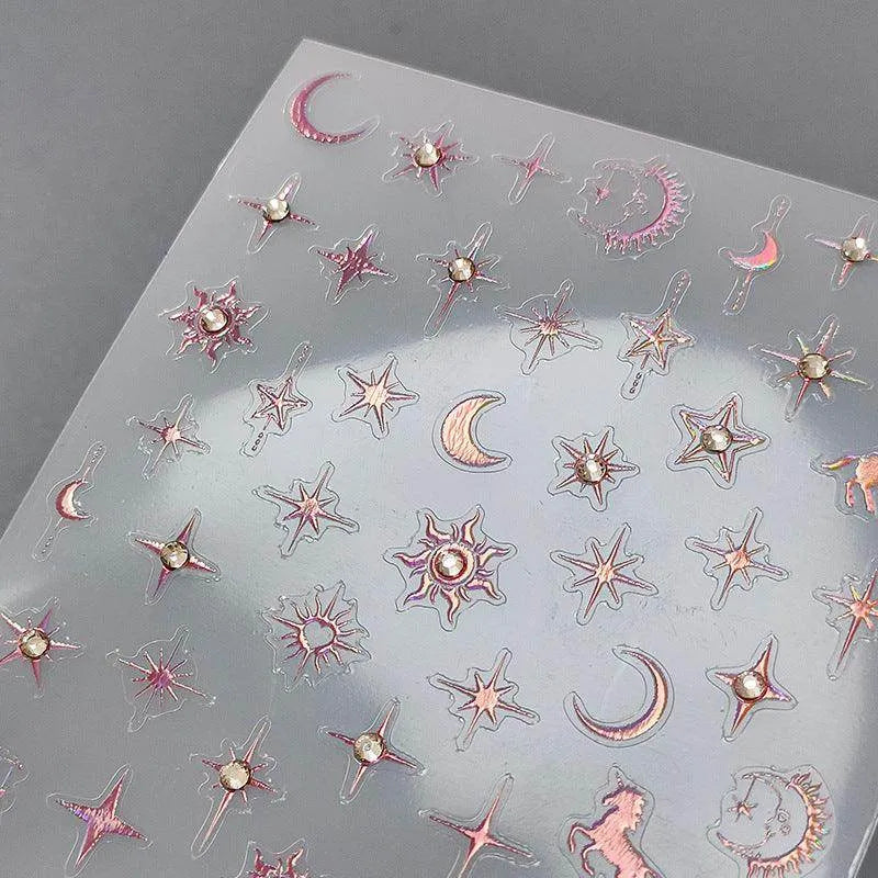 Celestial Body Nail Art Stickers Star Moon Sun With Rhinestones Adhesive Sticker Decals TL080