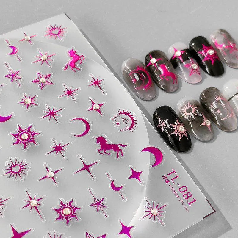 Celestial Body Nail Art Stickers Star Moon Sun With Rhinestones Adhesive Sticker Decals TL080