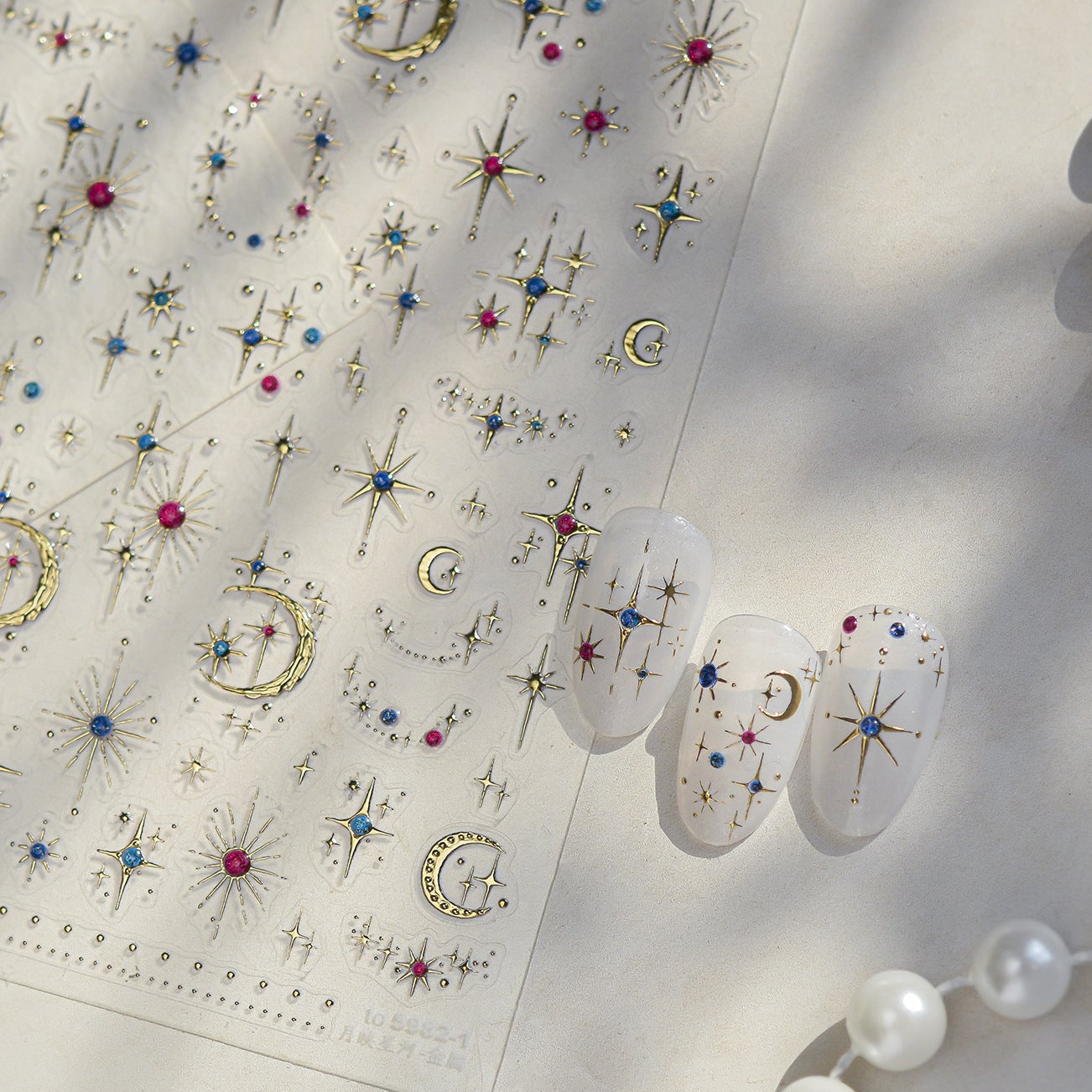 Celestial Gold & Silver Star Moon Nail Stickers 5982