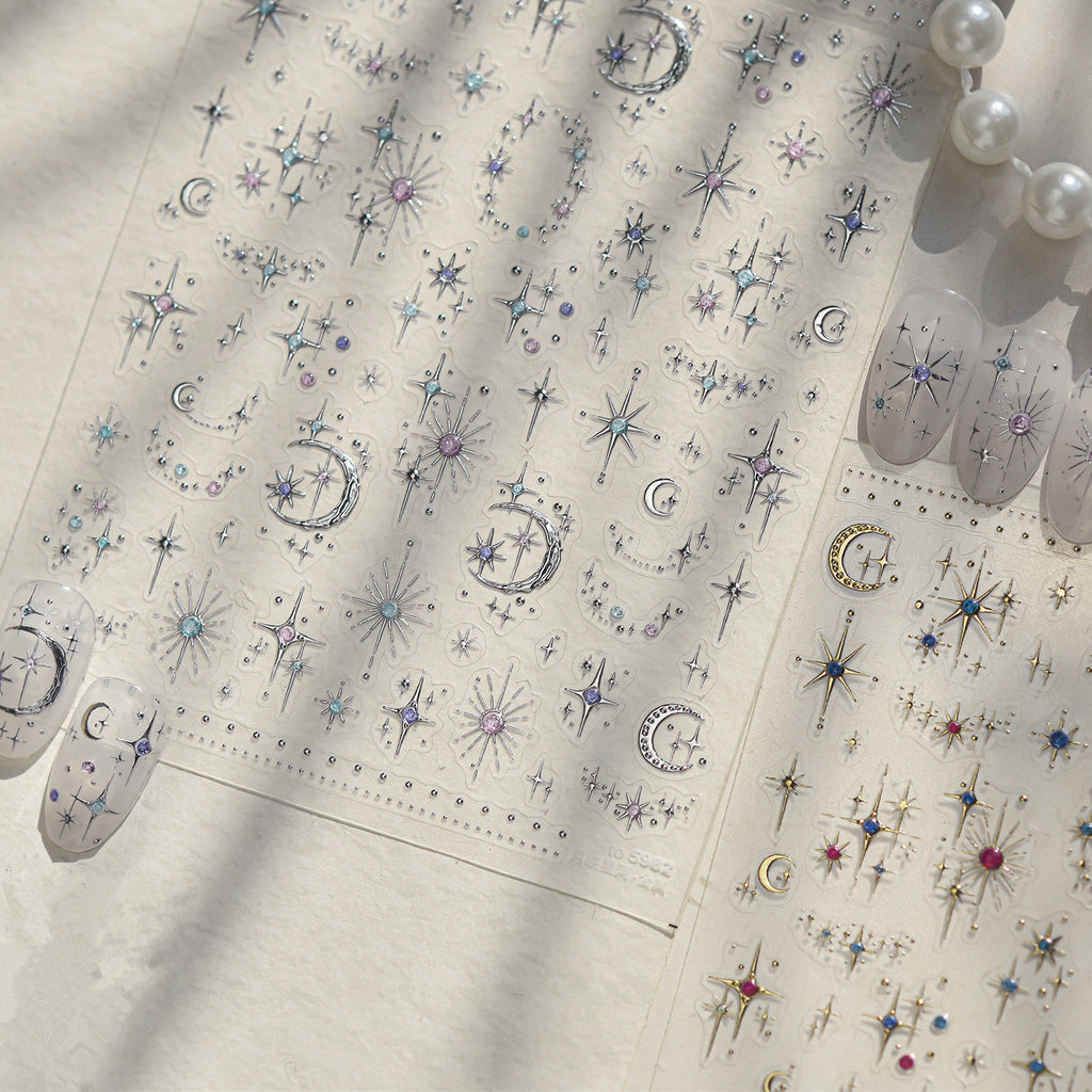 Celestial Gold & Silver Star Moon Nail Stickers 5982