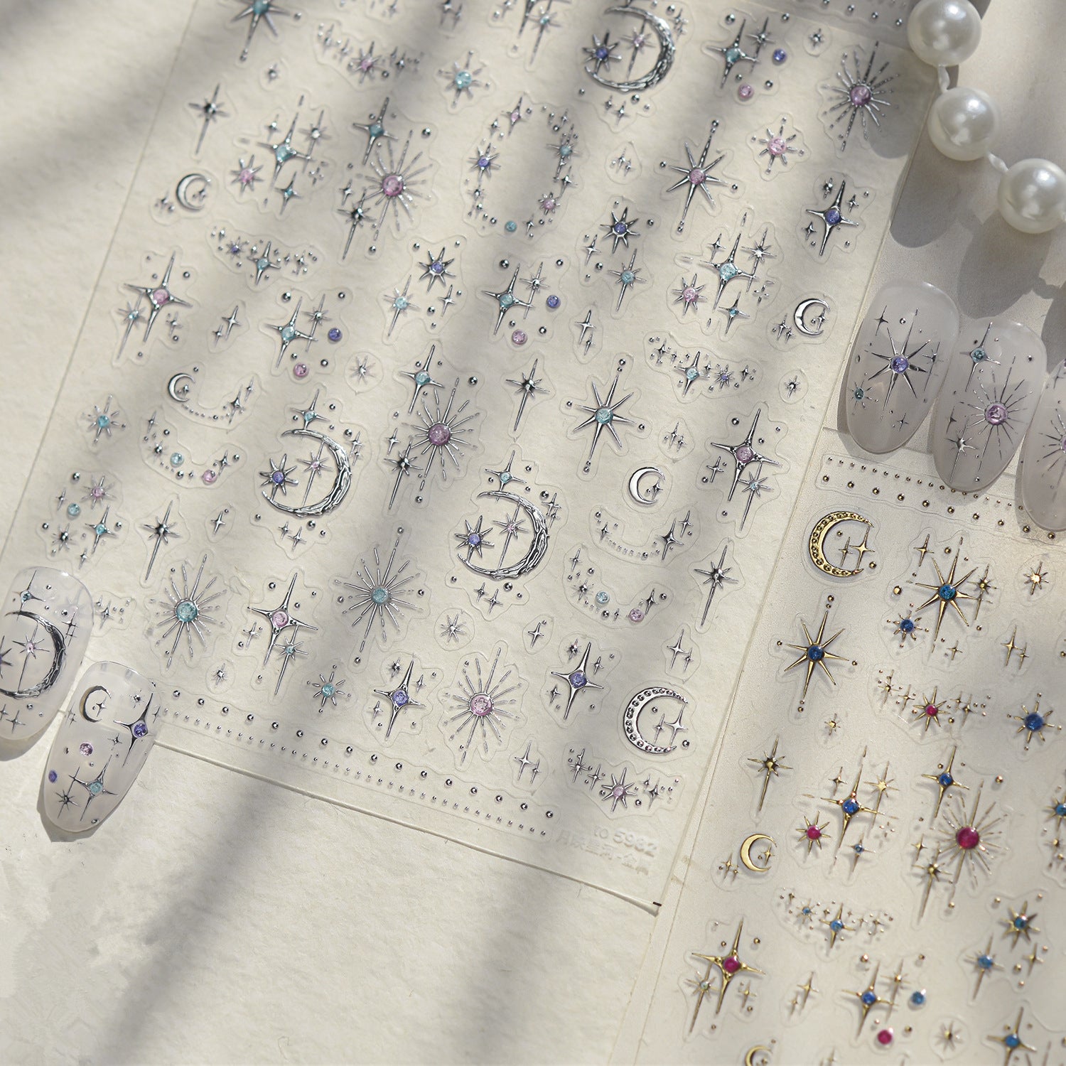 Celestial Gold & Silver Star Moon Nail Stickers 5982