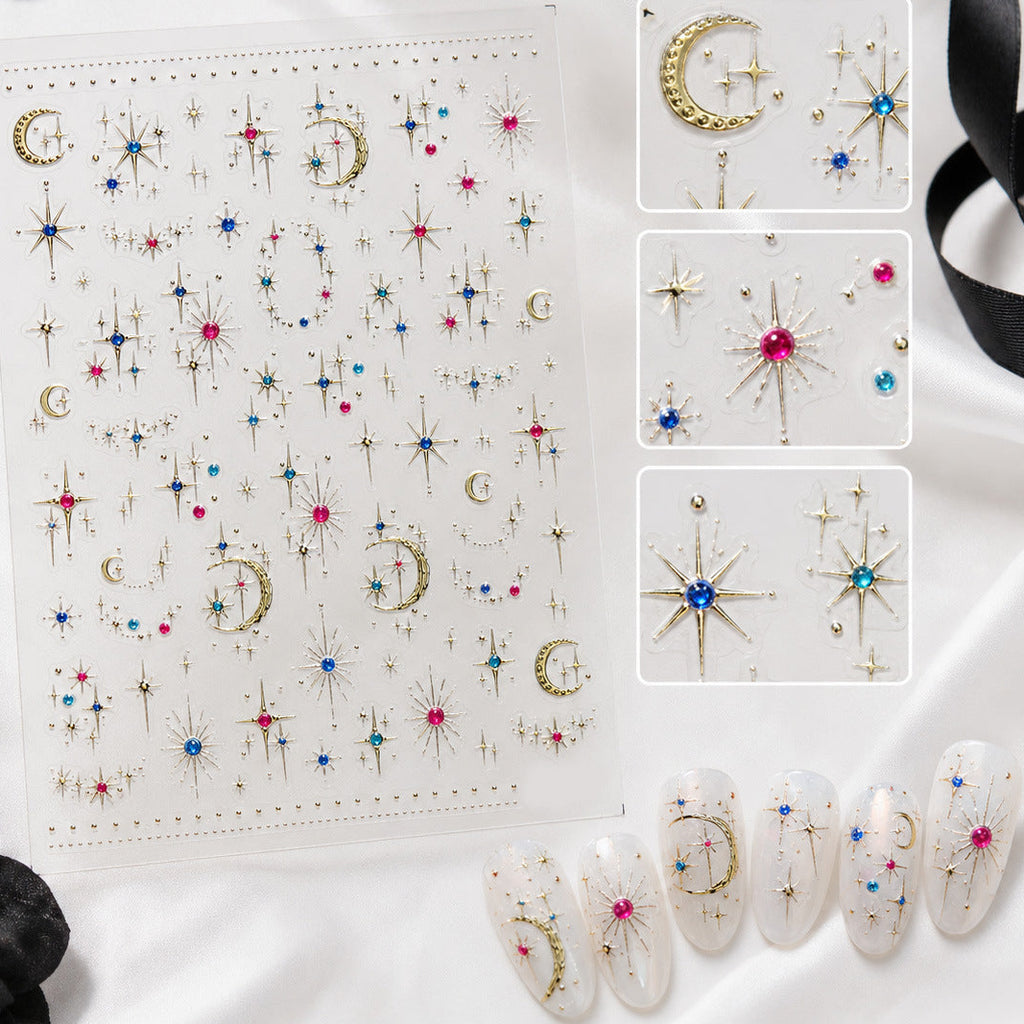Celestial Gold & Silver Star Moon Nail Stickers 5982