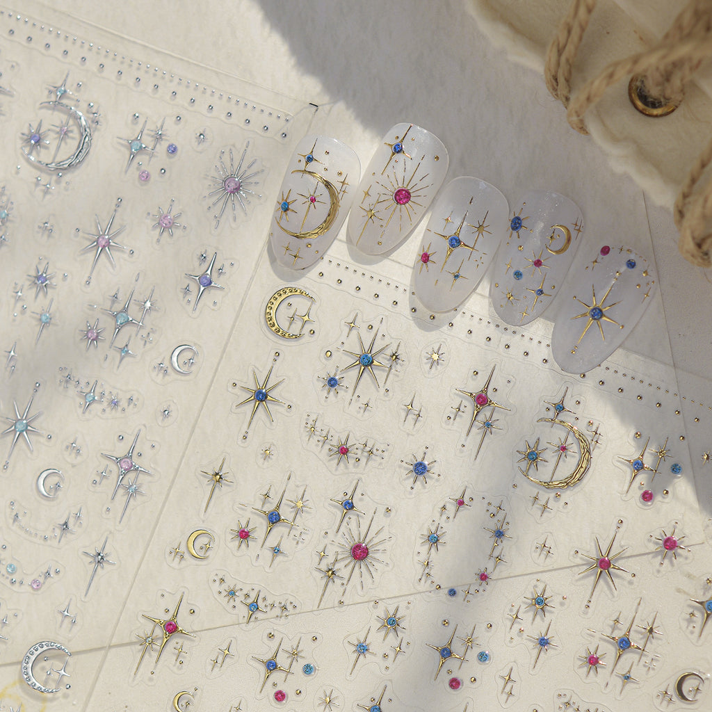 Celestial Gold & Silver Star Moon Nail Stickers 5982