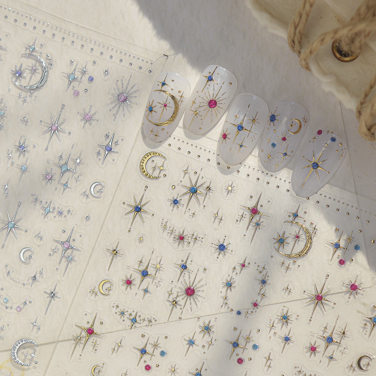 Celestial Gold & Silver Star Moon Nail Stickers 5982