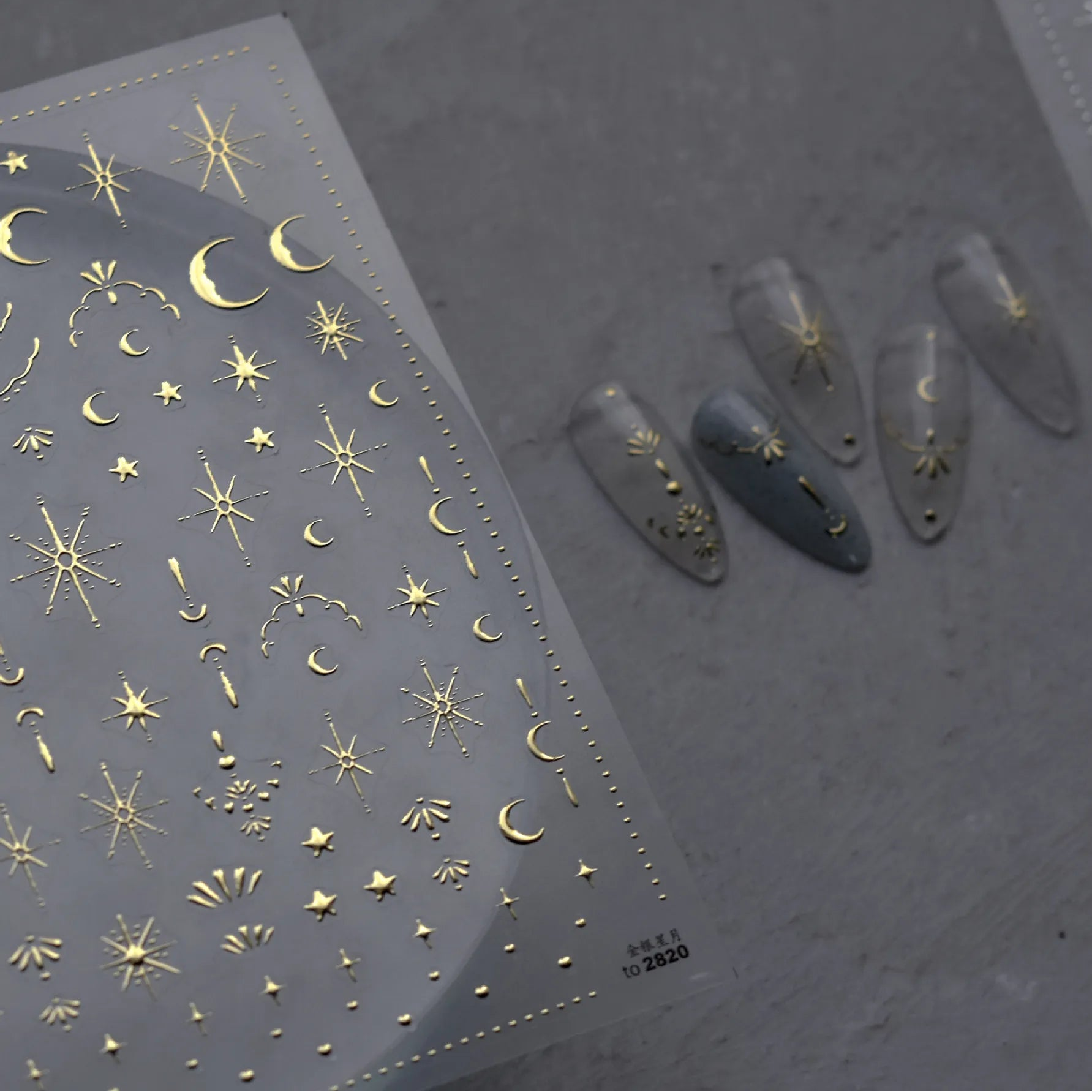 Celestial Star Moon Nail Stickers - Gold & Silver Minimalist Nail Art Decals to2820