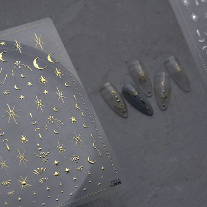 Celestial Star Moon Nail Stickers - Gold & Silver Minimalist Nail Art Decals to2820