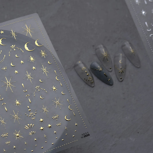 Celestial Star Moon Nail Stickers - Gold & Silver Minimalist Nail Art Decals to2820