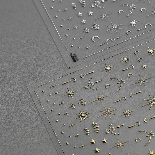 Celestial Star Moon Nail Stickers - Gold & Silver Minimalist Nail Art Decals to2820