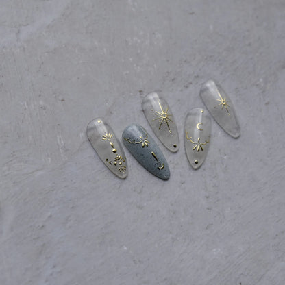 Celestial Star Moon Nail Stickers - Gold & Silver Minimalist Nail Art Decals to2820
