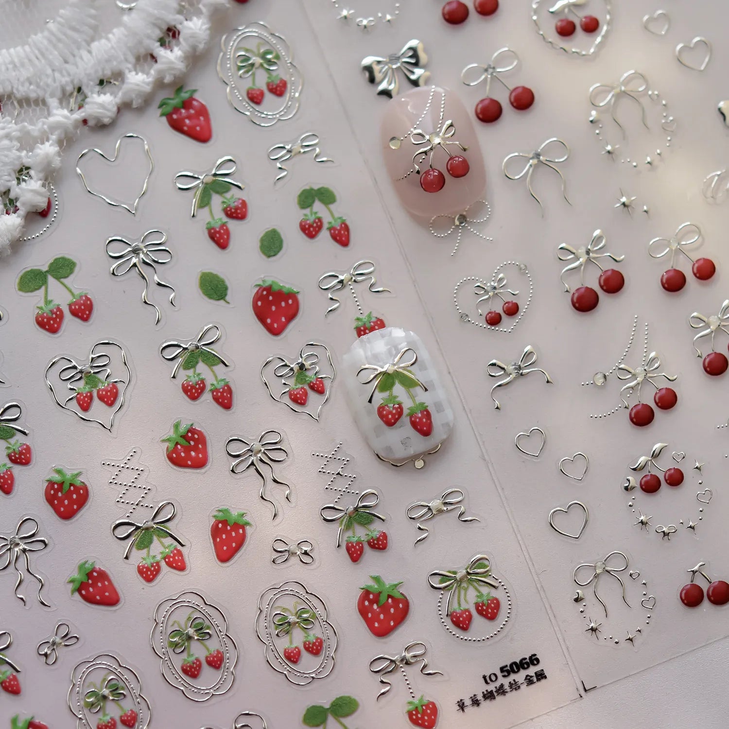 Cherry Nail Art Stickers Embossed Srawberry Sticker Decals to5068