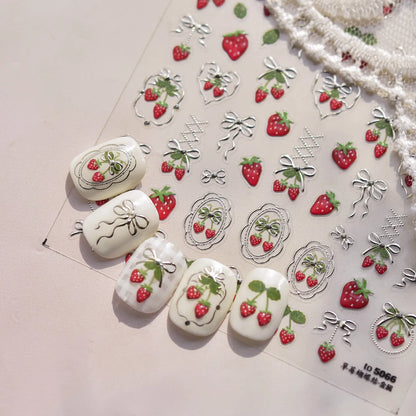 Cherry Nail Art Stickers Embossed Srawberry Sticker Decals to5068