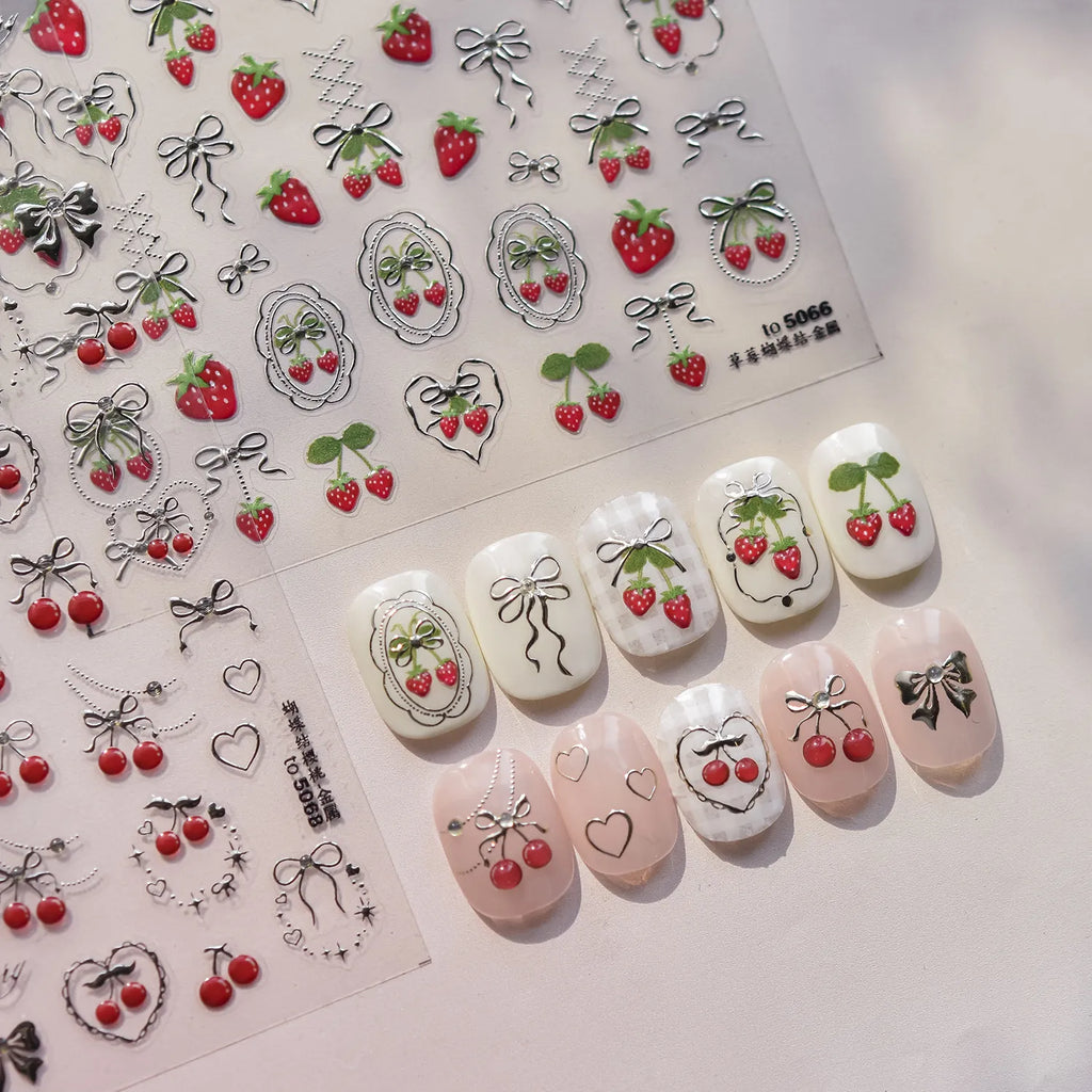 Cherry Nail Art Stickers Embossed Srawberry Sticker Decals to5068