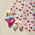 Cherry Love Nail Art Stickers Adhesive Embossed Love Heart Sticker Decals for Valentine's Day 