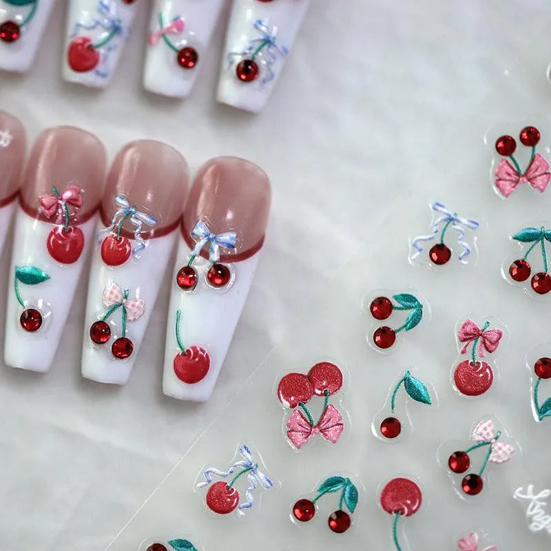 Cherry Nail Art Stickers Adhesive Butterfly Rose Flowers Leaf Design Sticker Decals TL003