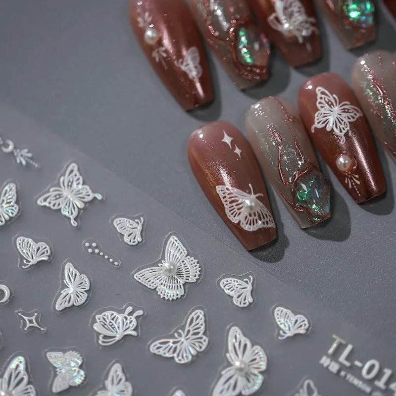 Cherry Nail Art Stickers Adhesive Butterfly Rose Flowers Leaf Design Sticker Decals TL003