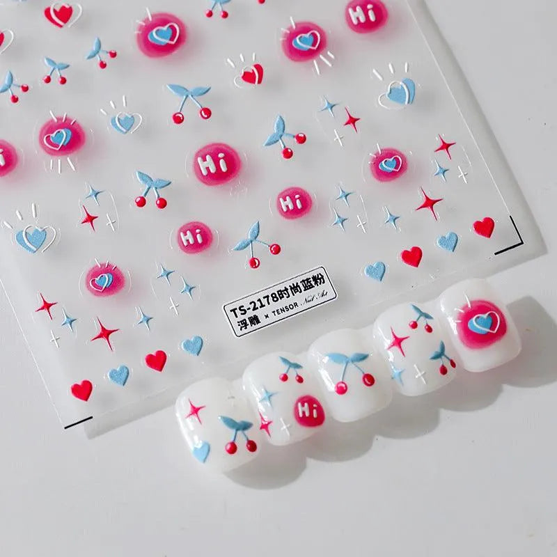 Cherry Nail Art Stickers Adhesive Heart Star Sticker Decals TS2177