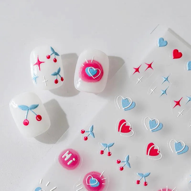 Cherry Nail Art Stickers Adhesive Heart Star Sticker Decals TS2177