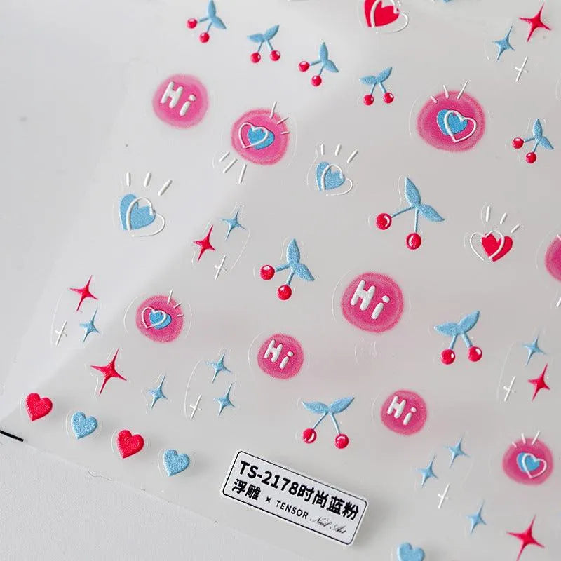 Cherry Nail Art Stickers Adhesive Heart Star Sticker Decals TS2177