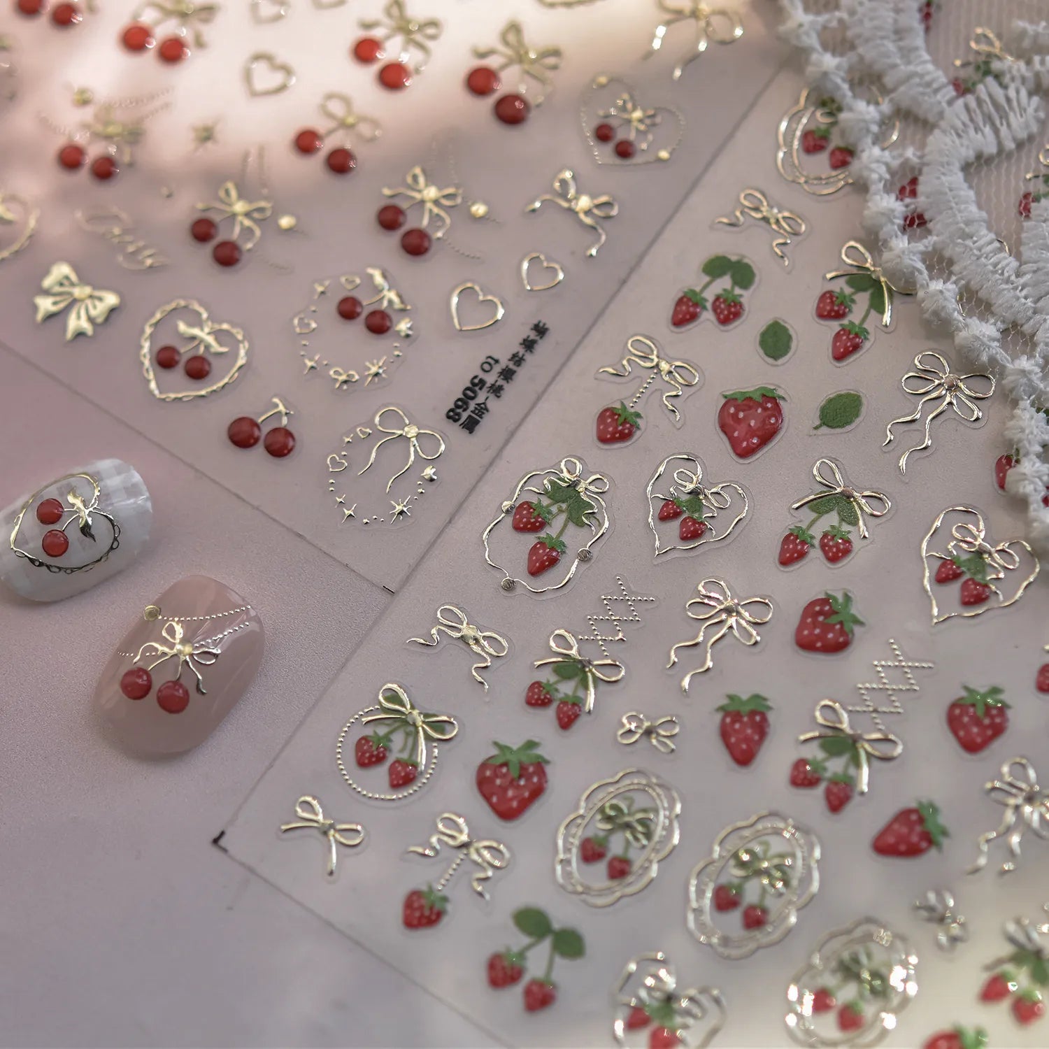 Cherry Nail Art Stickers Embossed Srawberry Sticker Decals to5068