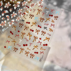 Chic Bow & Cherry Nail Stickers - Floral & Tortoise Shell Decals for Aesthetic Nail Art