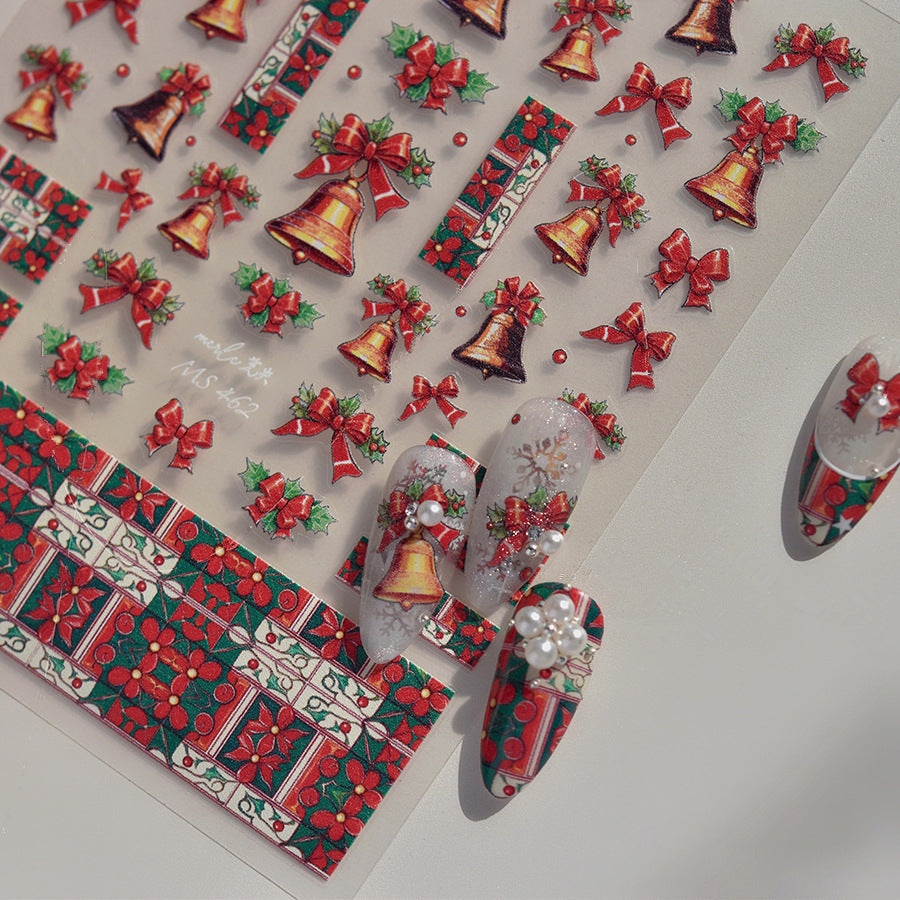 Christmas Bell Nail Art Stickers 3D Bow Knot Decals