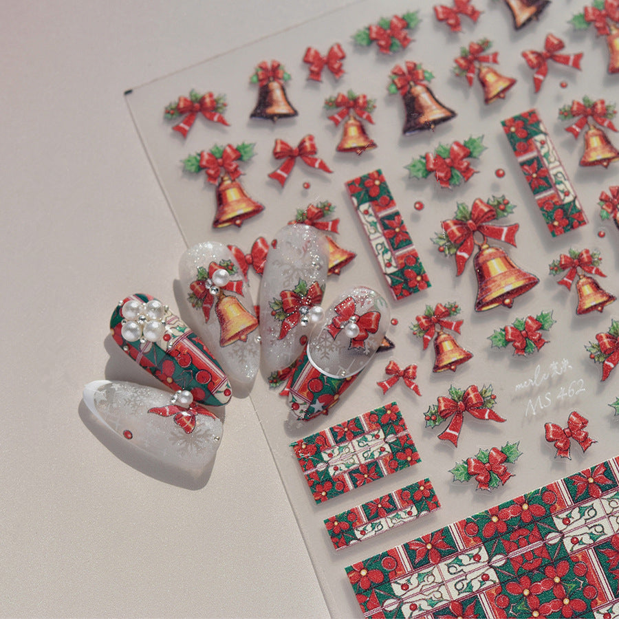 Christmas Bell Nail Art Stickers 3D Bow Knot Decals MS462
