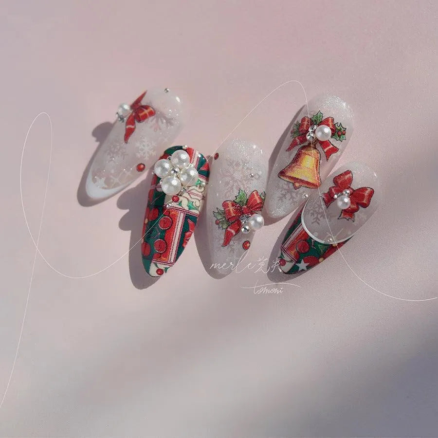 Christmas Bell Nail Art Stickers Adhesive Embossed Bow Knot Sticker Decals MS462