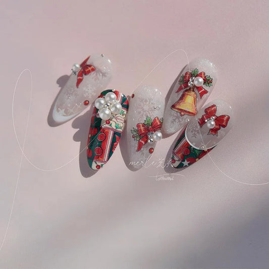 Christmas Bell Nail Art Stickers Adhesive Embossed Bow Knot Sticker Decals MS462