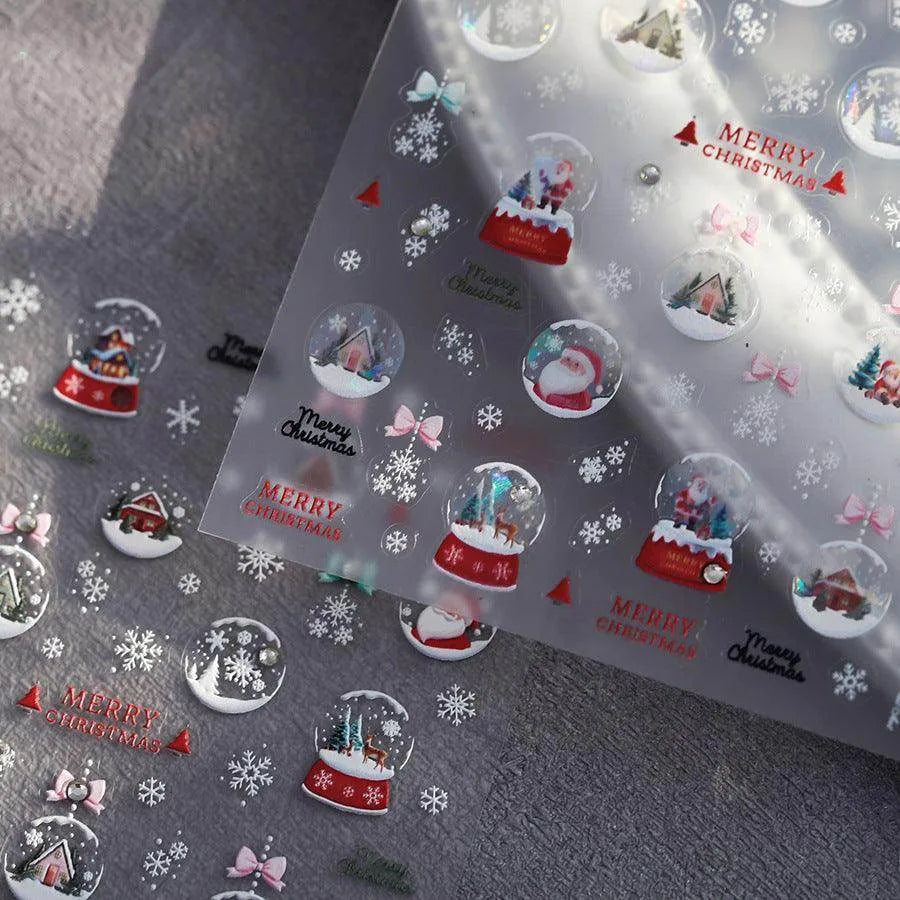 Christmas Crystal Ball Nail Art Stickers Adhesive Embossed Santa Clause Sticker Decals TL280