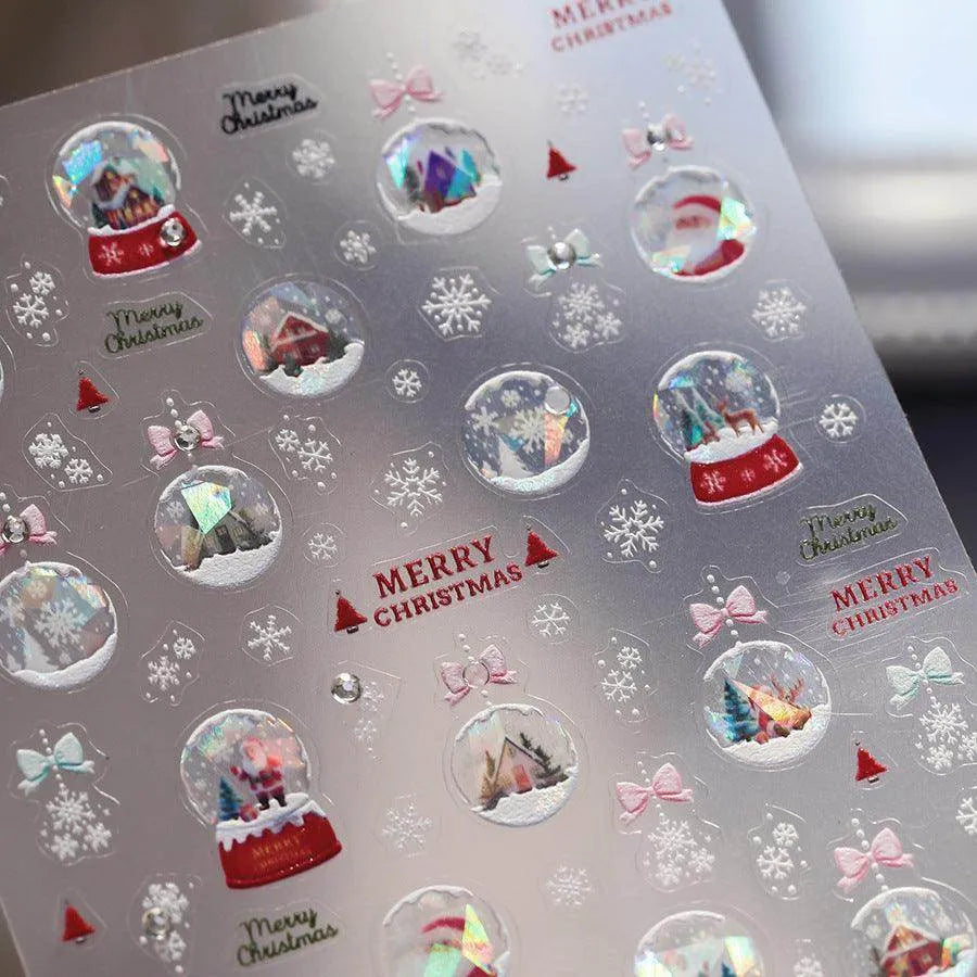 Christmas Crystal Ball Nail Art Stickers Adhesive Embossed Santa Clause Sticker Decals TL280