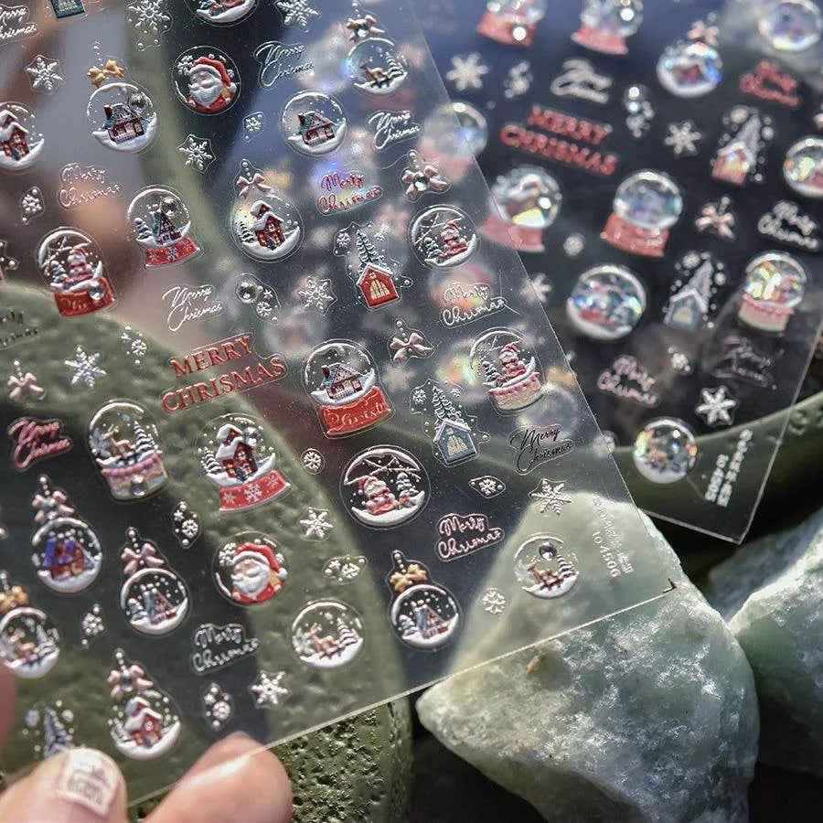 Christmas Crystal Balls Nail Art Stickers Xmas Snowflake Adhesive Embossed Sticker Decals to4505