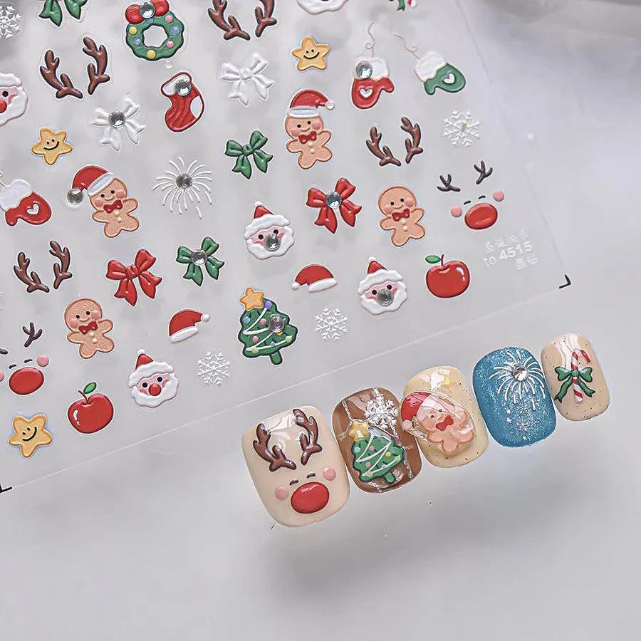 Christmas Crystal Balls Nail Art Stickers Xmas Snowflake Adhesive Embossed Sticker Decals to4505